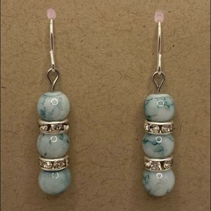 Teal Marble with Rhinestones Earrings